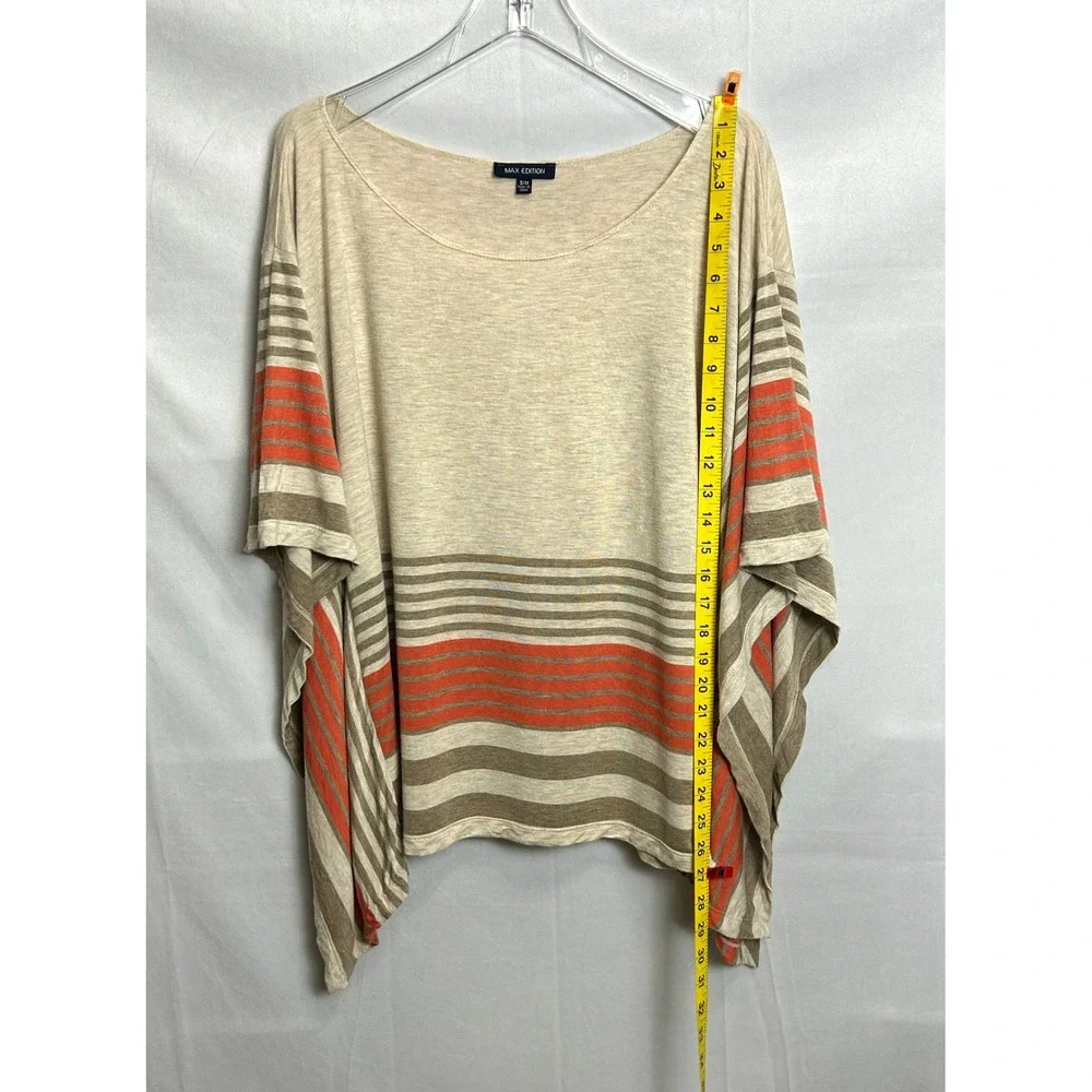 Max Edition Womens Striped Dolman Sleeve Poncho Top Oatmeal Orange S/M 5701F39